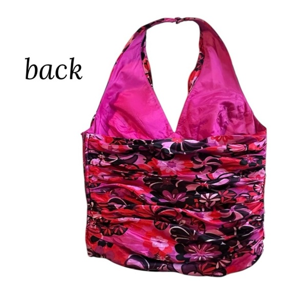 JS COLLECTIONS Pink Purple Floral Silk V-Neck Halter Top Ruched Blouse Women's 6 - Picture 9 of 16